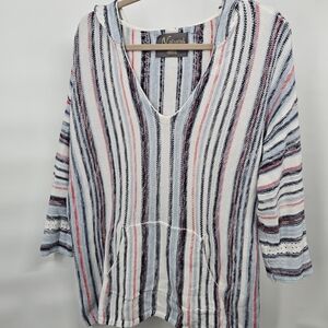 Natural Reflections Striped Hooded Sweater - Blue, Red, White